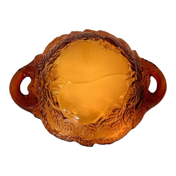 Tiara Indiana Glass  Burnt Honey Amber Pear 2 Handled Bowl Indiana Glass - Picture 2 of 3